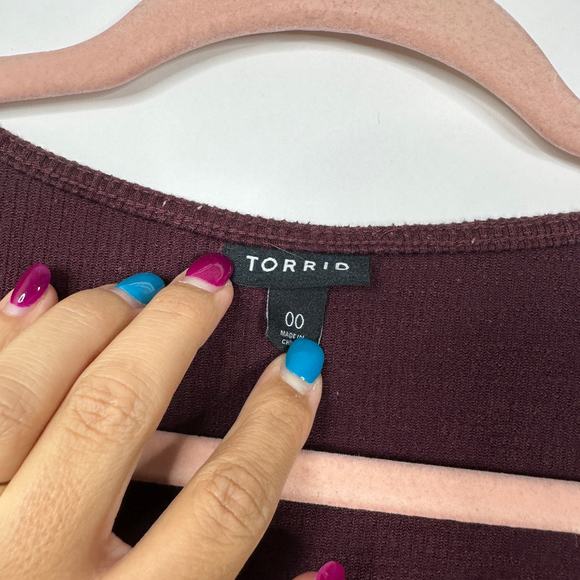 2/$30 Torrid Mini Slub Rib Fluted Dress M/L Winetasting Ruched Sweetheart #7569 - Picture 12 of 16